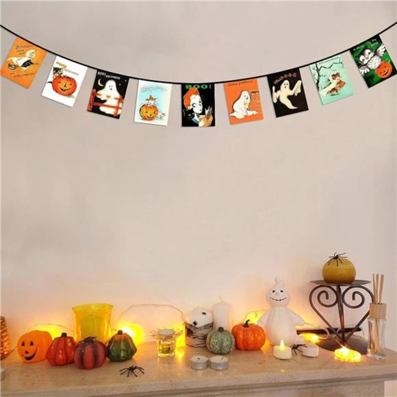 Vintage Halloween Banner Fabric Bunting Banner Flags Retro Style Banner - Picture 2 of 7